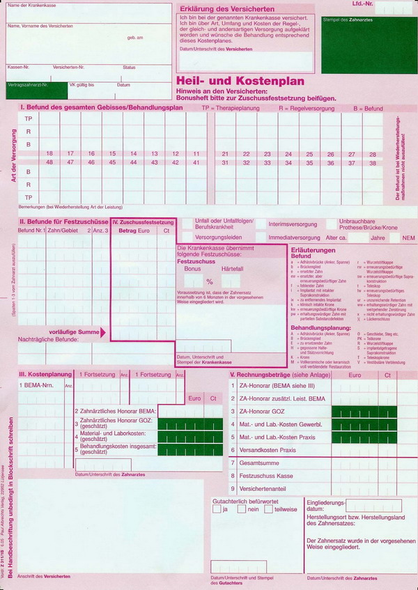 Abbildung eines Heil- und Kostenplans